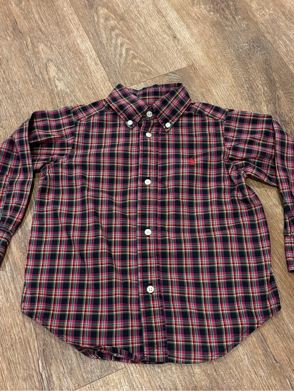 Lot of 2 Ralph Lauren LS Shirts - White/Navy Check & Red/Black Plaid Boys 3T